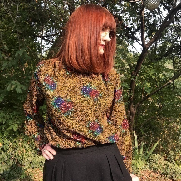 Vintage SK & Company Paisley Rose Print Top - Picture 1 of 4